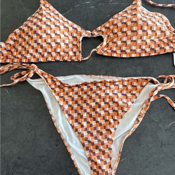 GARAGE Orange and Brown Checkered Bikini Set - Picture 2 of 7
